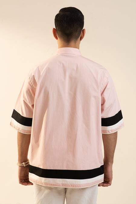 Shop_Dark Hour_Pink Cotton Color Blocked Braided Silk Work Shirt_at_Aza_Fashions