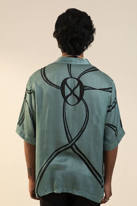 Shop_Dark Hour_Green Modal Satin Printed Mushroom Artwork Half Sleeve Shirt _at_Aza_Fashions