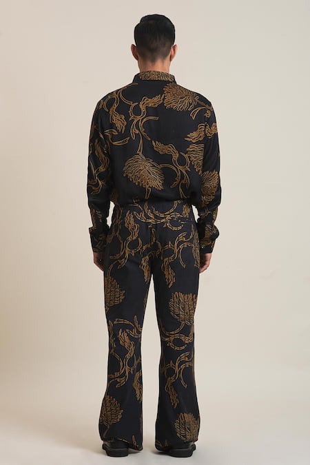Shop_Dark Hour_Black Shirt Modal Printed Satin And Pant Set _at_Aza_Fashions