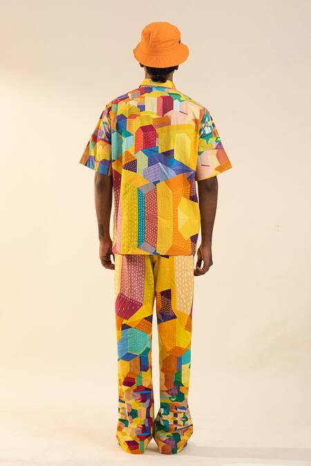 Shop_Dark Hour_Multi Color Cotton Abstract Print Button Down Shirt_at_Aza_Fashions
