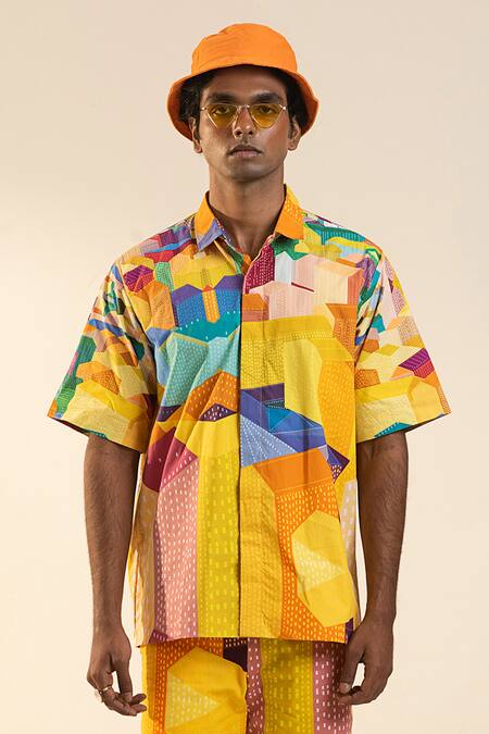 Buy Dark Hour Multi Color Cotton Abstract Print Button Down Shirt Online at Aza Fashions Buy_Dark Hour_Multi Color Cotton Abstract Print Button Down Shirt_Online_at_Aza_Fashions