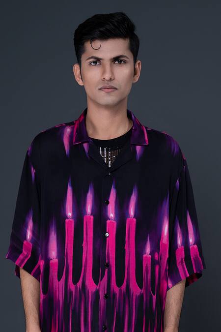 Dark Hour Black Modal Satin Printed Abstract Shirt Online at Aza Fashions Dark Hour_Black Modal Satin Printed Abstract Shirt _Online_at_Aza_Fashions