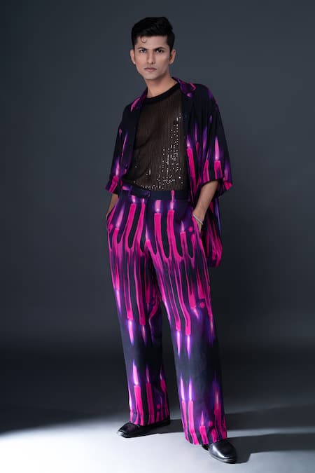 Shop Dark Hour Black Modal Satin Printed Abstract Pant Online at Aza Fashions Shop_Dark Hour_Black Modal Satin Printed Abstract Pant _Online_at_Aza_Fashions