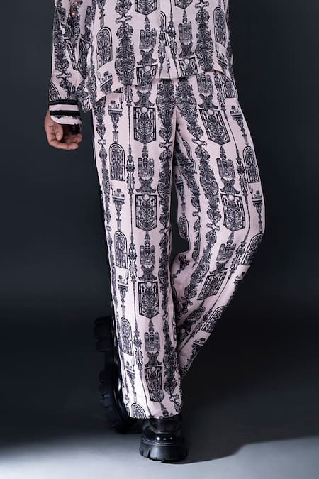 Buy Dark Hour Pink Modal Satin Printed Abstract Shirt And Pant Set Online at Aza Fashions Buy_Dark Hour_Pink Modal Satin Printed Abstract Shirt And Pant Set _Online_at_Aza_Fashions