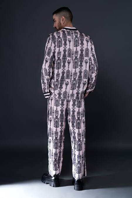 Shop Dark Hour Pink Modal Satin Printed Abstract Button Down Shirt at Aza Fashions Shop_Dark Hour_Pink Modal Satin Printed Abstract Button Down Shirt _at_Aza_Fashions