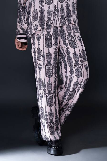 Dark Hour Pink Modal Satin Printed Abstract Pant Online at Aza Fashions Dark Hour_Pink Modal Satin Printed Abstract Pant _Online_at_Aza_Fashions
