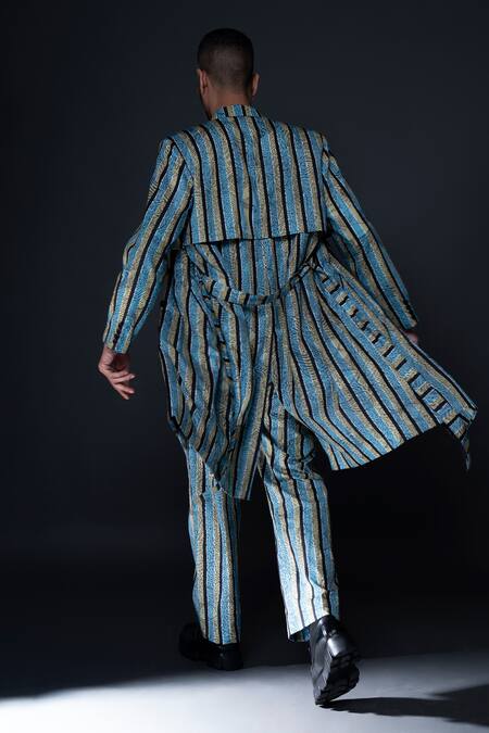 Shop Dark Hour Green Cotton Satin Printed Abstract Longline Jacket And Pant Set at Aza Fashions Shop_Dark Hour_Green Cotton Satin Printed Abstract Longline Jacket And Pant Set _at_Aza_Fashions