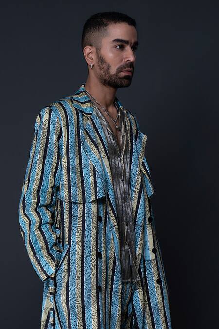 Dark Hour Green Cotton Satin Printed Abstract Longline Jacket And Pant Set Online at Aza Fashions Dark Hour_Green Cotton Satin Printed Abstract Longline Jacket And Pant Set _Online_at_Aza_Fashions