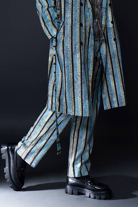 Buy Dark Hour Green Cotton Satin Printed Abstract Longline Jacket And Pant Set Online at Aza Fashions Buy_Dark Hour_Green Cotton Satin Printed Abstract Longline Jacket And Pant Set _Online_at_Aza_Fashions