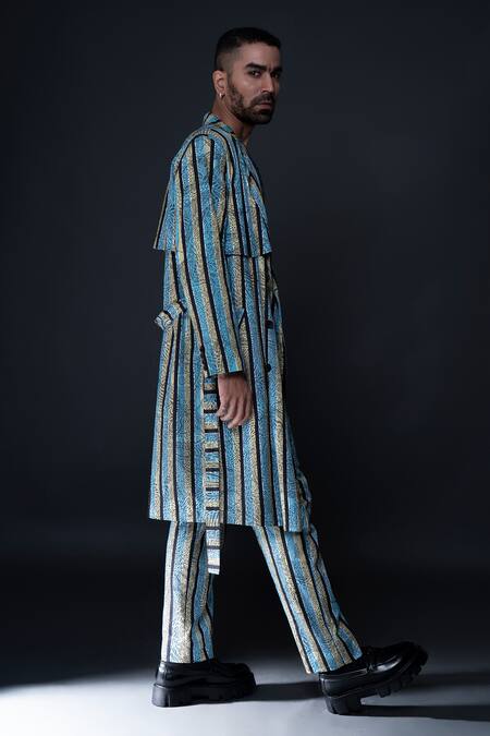 Shop Dark Hour Green Cotton Satin Printed Abstract Longline Jacket And Pant Set Online at Aza Fashions Shop_Dark Hour_Green Cotton Satin Printed Abstract Longline Jacket And Pant Set _Online_at_Aza_Fashions