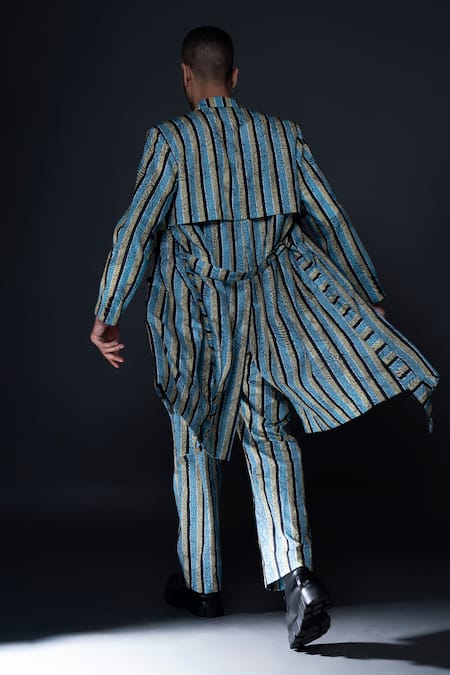 Shop Dark Hour Green Cotton Satin Printed Abstract Longline Jacket at Aza Fashions Shop_Dark Hour_Green Cotton Satin Printed Abstract Longline Jacket _at_Aza_Fashions