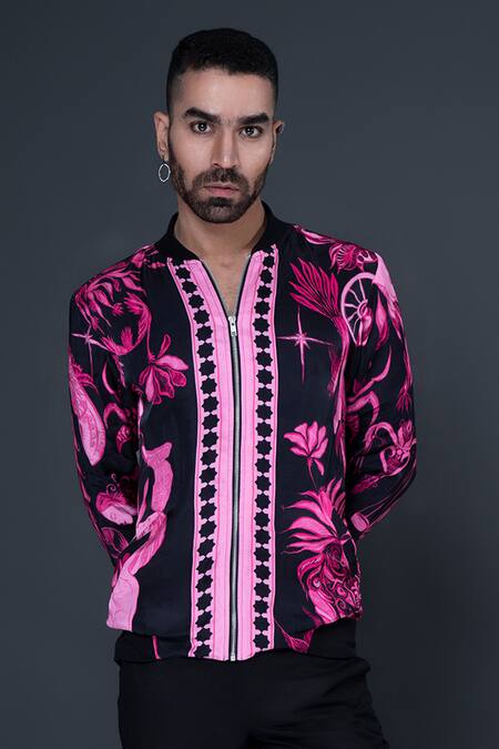 Dark Hour Black Viscose Satin Print Floral Jacket Online at Aza Fashions Dark Hour_Black Viscose Satin Print Floral Jacket _Online_at_Aza_Fashions