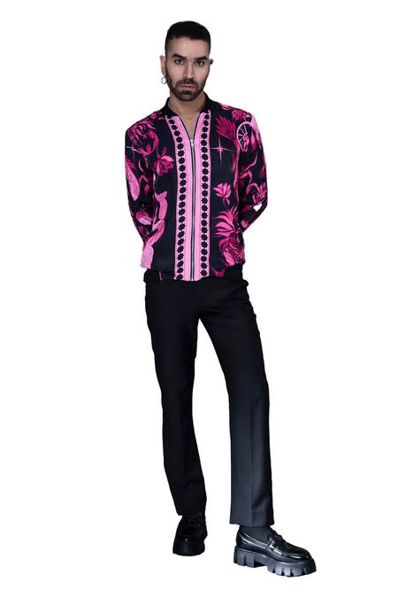 Buy Dark Hour Black Viscose Satin Print Floral Jacket Online at Aza Fashions Buy_Dark Hour_Black Viscose Satin Print Floral Jacket _Online_at_Aza_Fashions