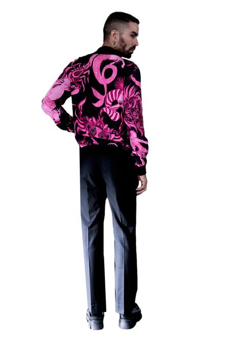 Dark Hour Black Viscose Satin Print Floral Jacket at Aza Fashions Dark Hour_Black Viscose Satin Print Floral Jacket _at_Aza_Fashions