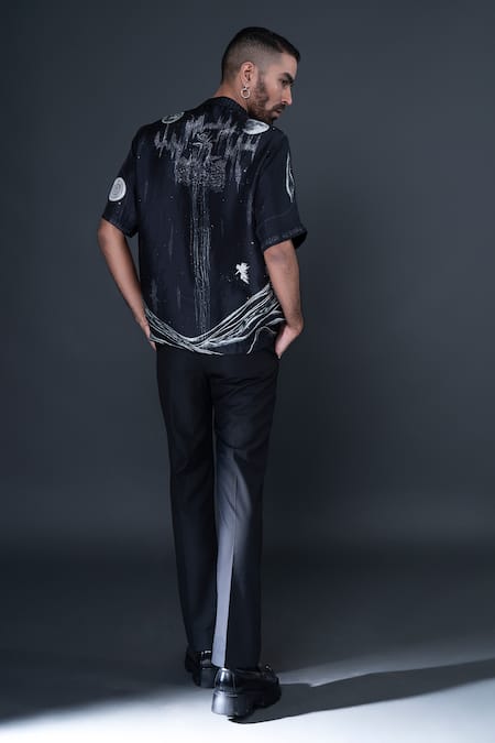 Shop Dark Hour Black 100% Silk Print Astrology Space Shirt at Aza Fashions Shop_Dark Hour_Black 100% Silk Print Astrology Space Shirt _at_Aza_Fashions