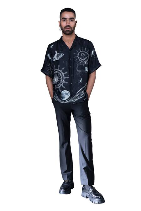 Buy Dark Hour Black 100% Silk Print Astrology Space Shirt Online at Aza Fashions Buy_Dark Hour_Black 100% Silk Print Astrology Space Shirt _Online_at_Aza_Fashions
