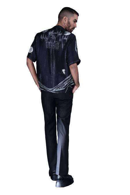 Shop Dark Hour Black 100% Silk Print Astrology Space Shirt Online at Aza Fashions Shop_Dark Hour_Black 100% Silk Print Astrology Space Shirt _Online_at_Aza_Fashions