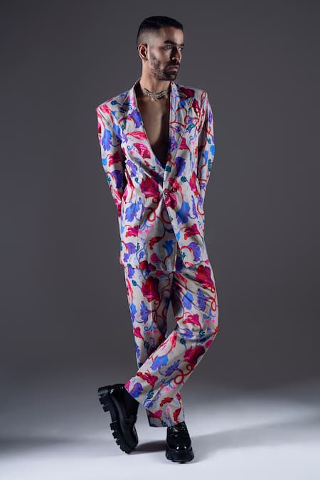 Dark Hour Flower Vine Print Jacket With Pant 