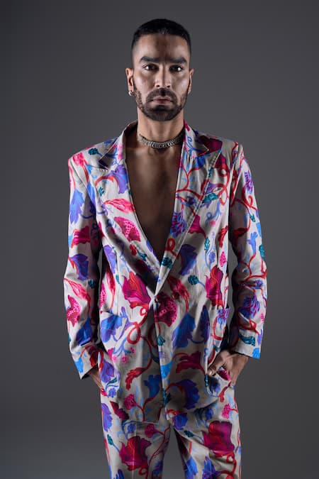 Dark Hour Multi Color 100% Cotton Suiting Print Flower Vine Jacket 