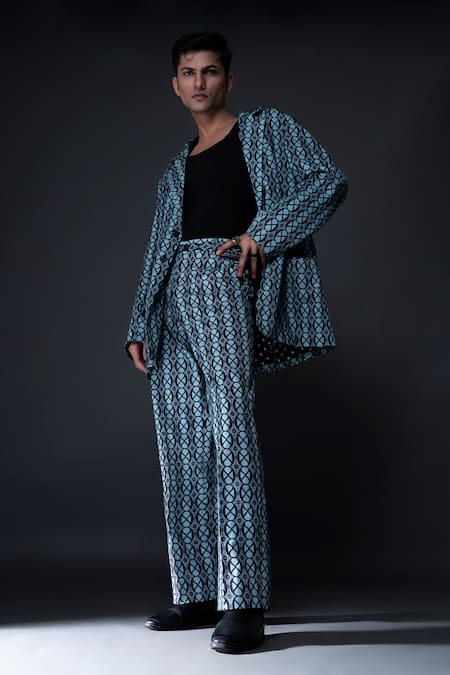 Dark Hour Geometric Print Jacket With Pant 