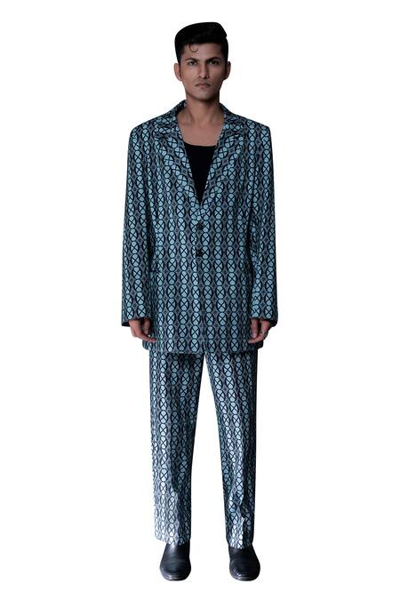 Buy Dark Hour Green Cotton Geometric Print Jacket Online at Aza Fashions Buy_Dark Hour_Green Cotton Geometric Print Jacket _Online_at_Aza_Fashions