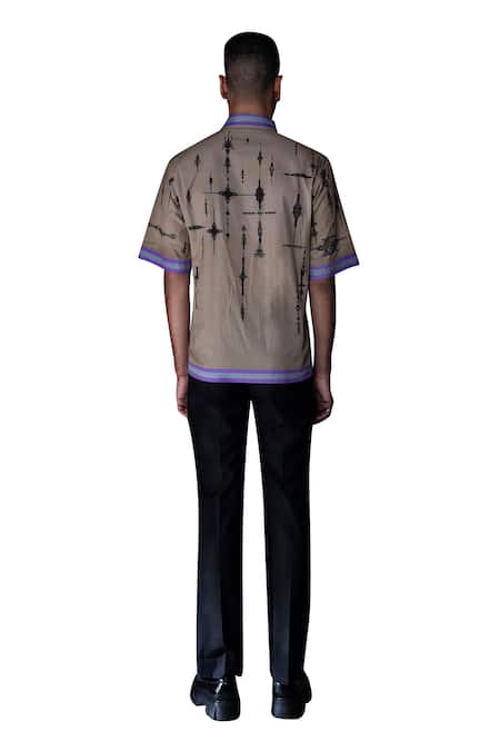 Dark Hour Beige Cotton Satin Print Abstract Bug Shirt at Aza Fashions Dark Hour_Beige Cotton Satin Print Abstract Bug Shirt _at_Aza_Fashions