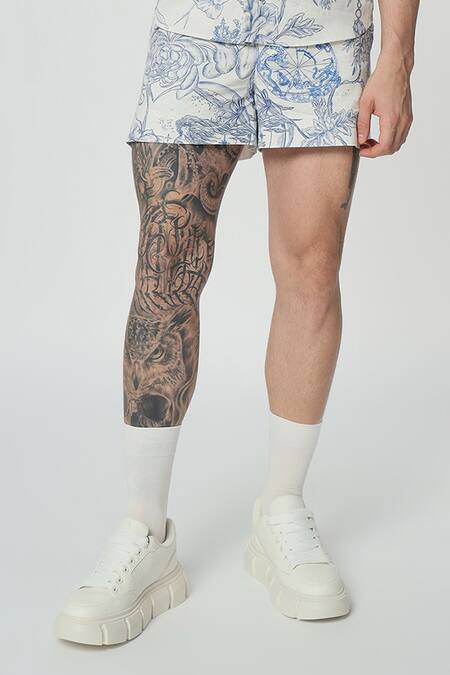 Dark Hour Off White Cotton Print Floral Toile De Jouy Shirt With Shorts at Aza Fashions Dark Hour_Off White Cotton Print Floral Toile De Jouy Shirt With Shorts _at_Aza_Fashions