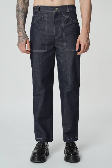 Dark Hour_Blue Denim Metallic Thread Jacket With Pant_Online_at_Aza_Fashions