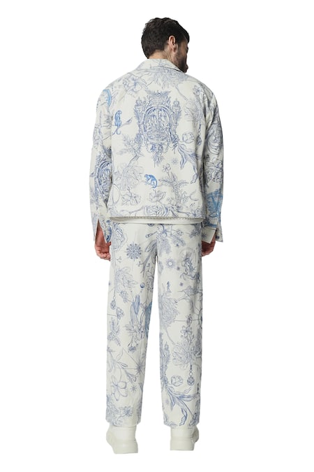 Dark Hour Off White Cotton Print Toile De Jouy Shacket Online at Aza Fashions Dark Hour_Off White Cotton Print Toile De Jouy Shacket _Online_at_Aza_Fashions