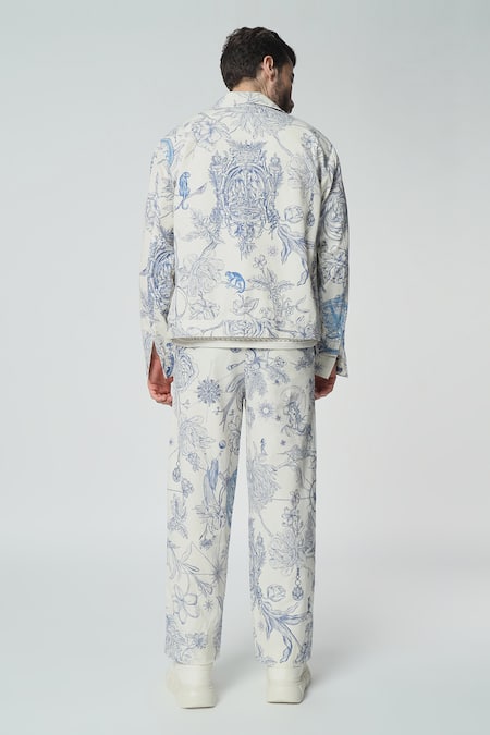 Shop Dark Hour Off White Cotton Print Toile De Jouy Shacket at Aza Fashions Shop_Dark Hour_Off White Cotton Print Toile De Jouy Shacket _at_Aza_Fashions