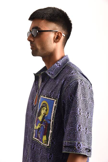 Buy_Dark Hour_Purple Cotton Embroidery Goddess Hecate Print Shirt _Online_at_Aza_Fashions