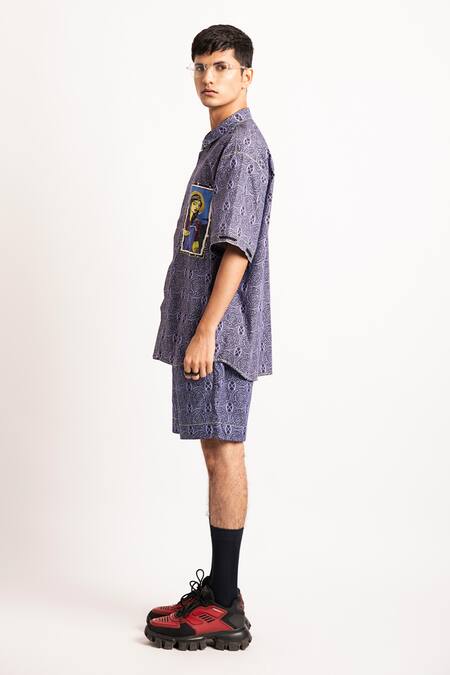Dark Hour Purple Cotton Goddess Hecate Print Shirt With Shorts Online at Aza Fashions Dark Hour_Purple Cotton Goddess Hecate Print Shirt With Shorts_Online_at_Aza_Fashions