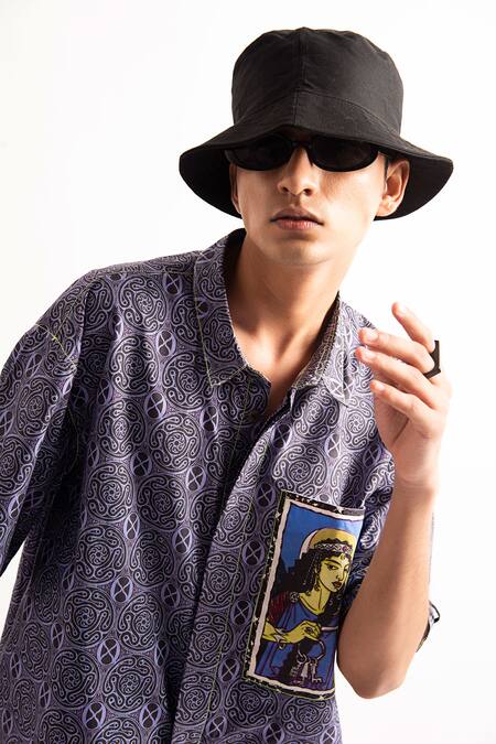 Buy Dark Hour Purple Cotton Goddess Hecate Print Shirt With Shorts Online at Aza Fashions Buy_Dark Hour_Purple Cotton Goddess Hecate Print Shirt With Shorts_Online_at_Aza_Fashions