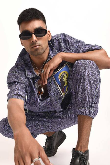 Dark Hour Purple Cotton Goddess Hecate Print Shirt With Pant Online at Aza Fashions Dark Hour_Purple Cotton Goddess Hecate Print Shirt With Pant_Online_at_Aza_Fashions