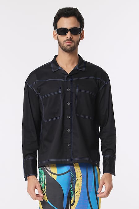 Dark Hour Stitch Line Cotton Satin Shirt 