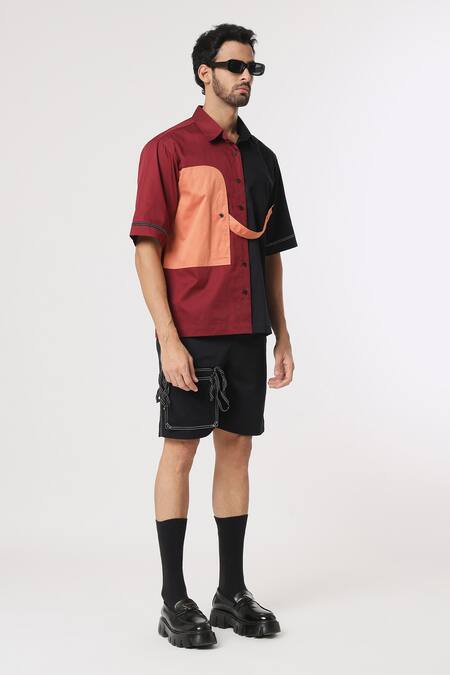 Dark Hour_Black Cotton Satin Detachable Pocket Side Tape Shorts _Online_at_Aza_Fashions