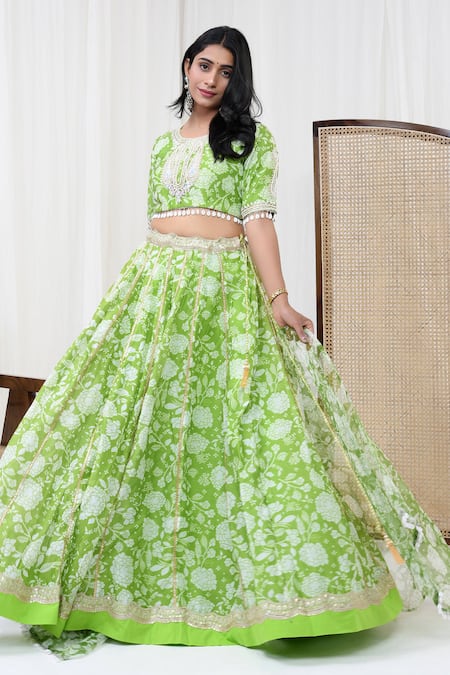 Yuvraani Jaipur Chanderi Floral Print Lehenga Set 