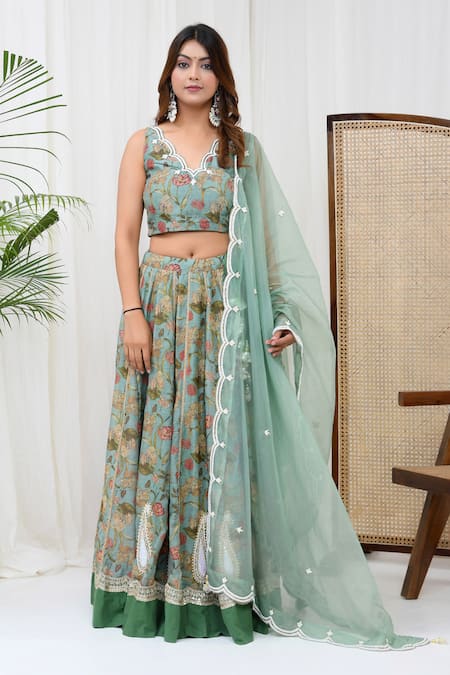 Yuvrani Jaipur Floral Print Embroidered Lehenga Set 