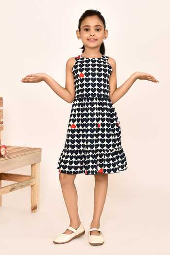 Petite Pomme_Blue Cotton Heart Print Dress _Online_at_Aza_Fashions