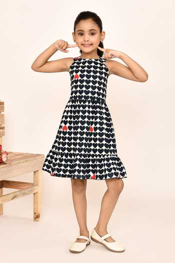 Buy_Petite Pomme_Blue Cotton Heart Print Dress _Online_at_Aza_Fashions