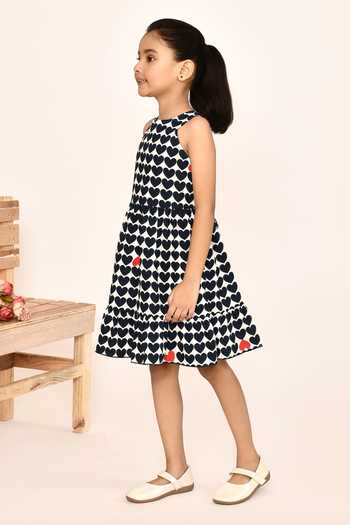 Petite Pomme_Blue Cotton Heart Print Dress _at_Aza_Fashions