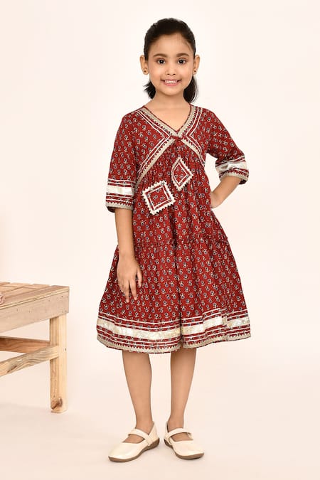 Samyukta Singhania Maroon Cotton Printed Floral Dress 