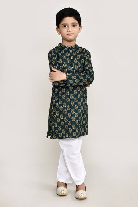 Buy_Petite Pomme_Green Cotton Floral Print Long Kurta 