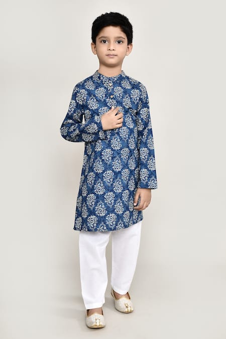 Samyukta Singhania Blue Cotton Printed Floral Long Kurta With Pant 