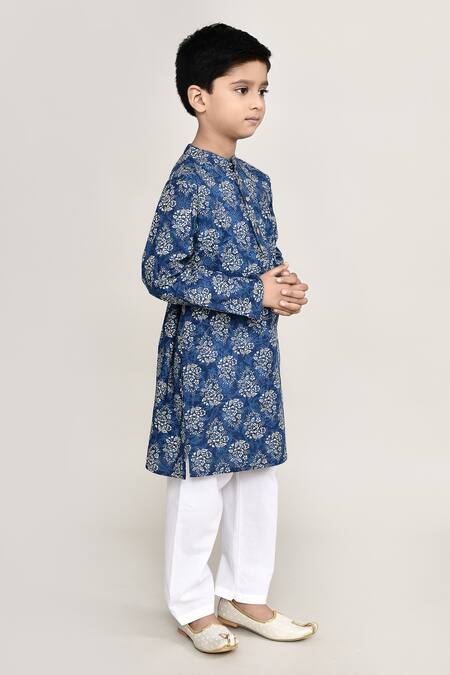 Buy_Petite Pomme_Blue Cotton Floral Print Long Kurta With Pant 