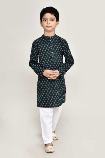 Buy_Petite Pomme_Blue Cotton Buta Print Kurta With Pant _Online_at_Aza_Fashions
