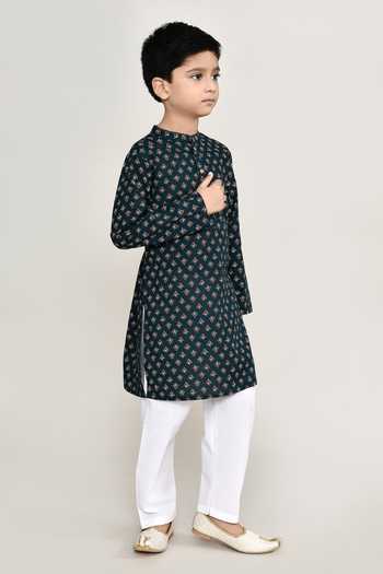 Shop_Petite Pomme_Blue Cotton Buta Print Kurta With Pant _Online_at_Aza_Fashions