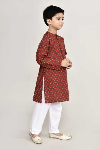 Buy_Petite Pomme_Brown Cotton Buta Print Kurta With Pant 