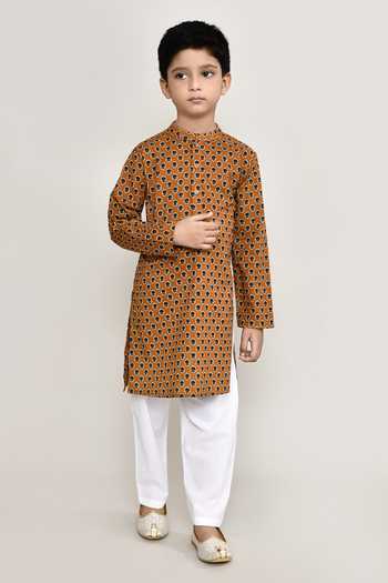 Buy_Petite Pomme_Yellow Cotton Floral Buta Print Kurta With Pant _Online_at_Aza_Fashions