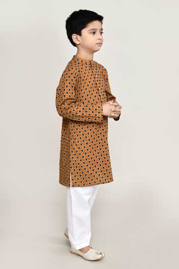 Buy_Petite Pomme_Yellow Cotton Floral Buta Print Kurta With Pant 